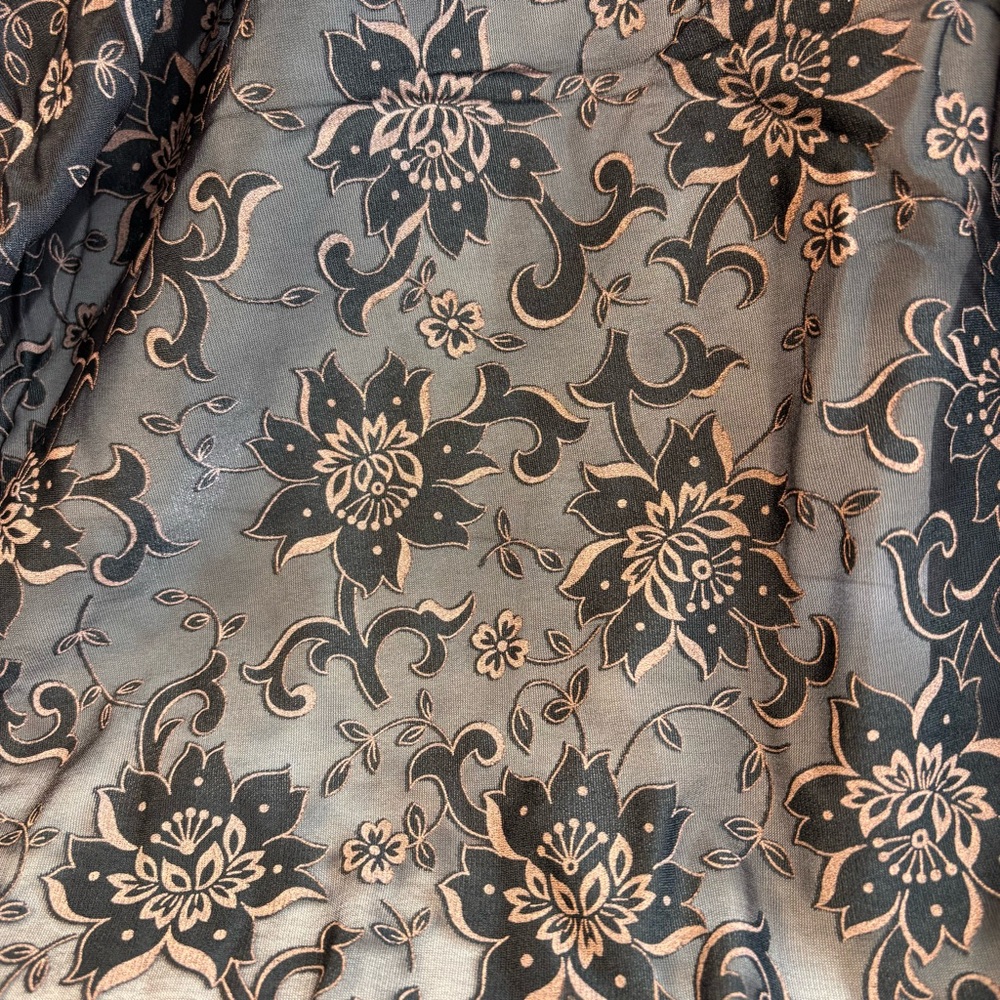 Vintage 60’s Sheer Fabric in Black and Beige Floral Whimsigoth Pattern 2 yds